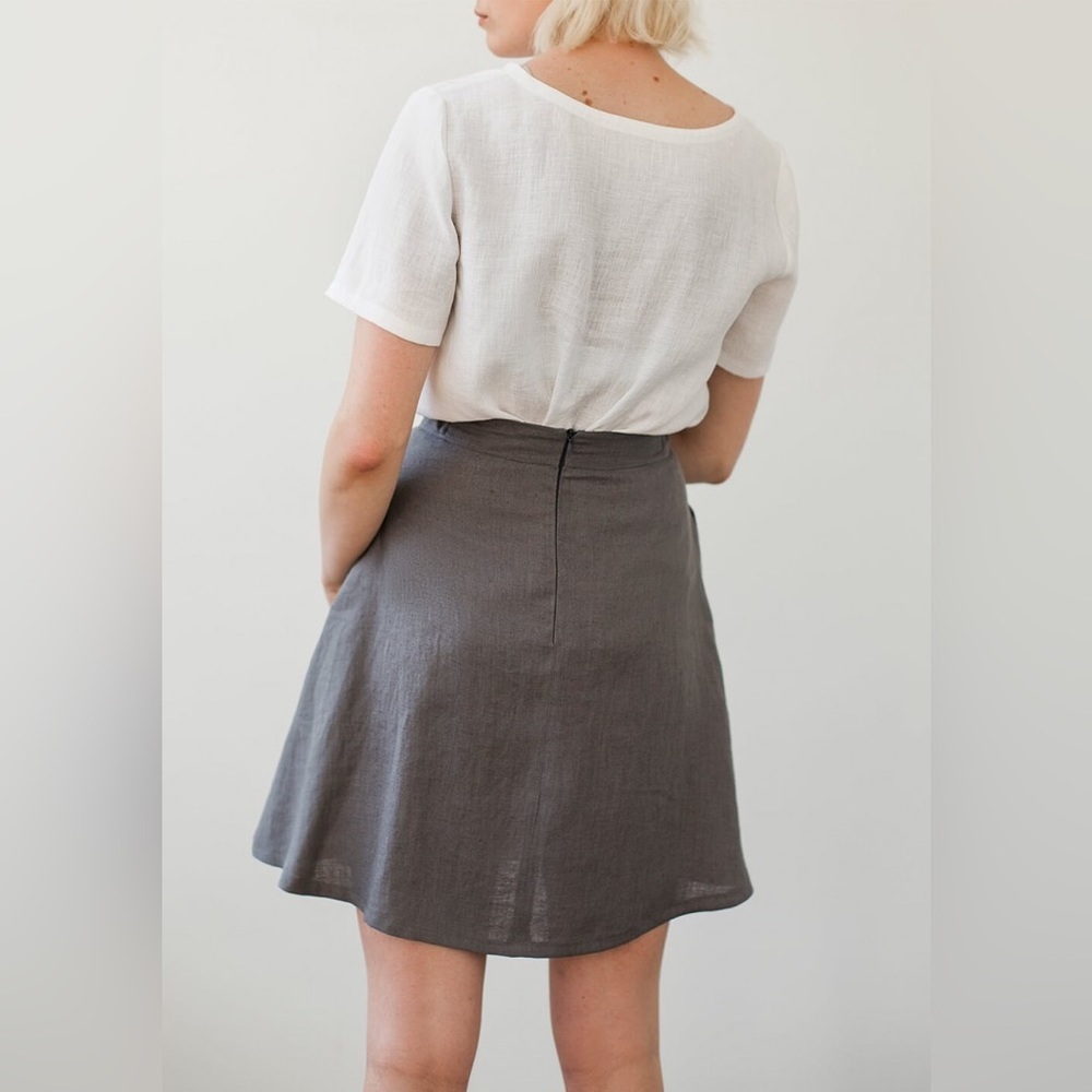NWT Linen Handmade Studio Yuna Short Sleeves Top in Beige - Picture 2 of 4
